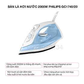 Bàn là hơi nước 2000w Philips GC1740/20 - Hàng chính hãng