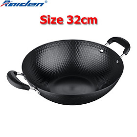 Chảo thép vân kim cương Greencook GCW02 size 32 - 34cm, chống dính tự nhiên, lòng chảo vân dạng kim cương hạn chế trầy - Hàng chính hãng