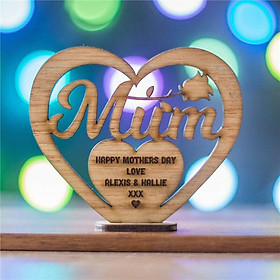 Mother's Day Wooden Ornament Love Heart Shaped Hollow Out DIY Craft for Home Decoration