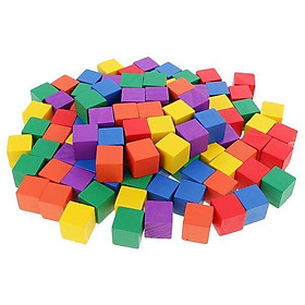 2x 100 Pieces Multicolor Wooden Cubes Square Blocks Crafts Decoration