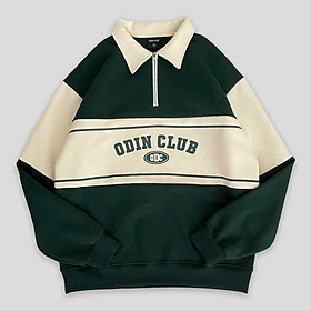 Áo sweater Polo , Áo Nỉ Cổ Bẻ Local Brand ODIN CLUB Mẫu chất Unisex Nam Nữ Oversize Odc, Áo Sweater có cổ form rộng phối màu có cổ, áo khoác thun tay dài, Áo nỉ bông dài tay phối khóa zip unisex