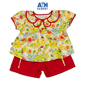 Bộ quần áo Ngắn bé gái họa tiết Hoa Lá Đỏ cotton - AICDBGMYGJWP - AIN Closet