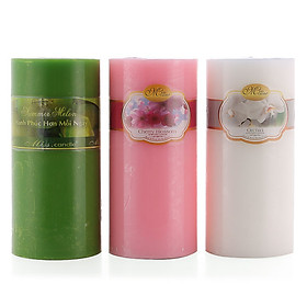 Bộ nến thơm Hạnh Phúc 15 - Bộ 3 nến thơm D7H15 Miss Candle MIC0277 7 x 15 cm (Trắng-hồng-xanh lá)