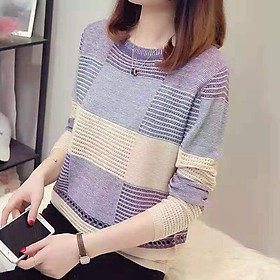 Hình ảnh Áo len nữ dệt kim phối màu thời trang ALN07
