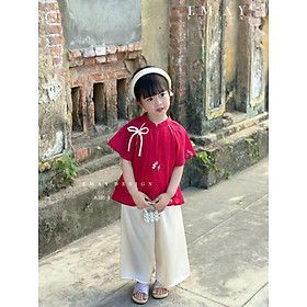 Bộ bà ba pháp phục cách tân cho bé gái diện lễ tết năm mới đẹp từ 10-40kg chất lụa mềm mát