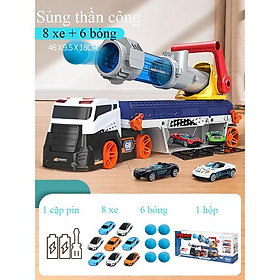 Đồ chơi mô hình xe ô tô vận chuyển kèm ống phóng xe ô tô con và bóng kèm 4-6 xe ô tô hợp kim, có nhạc và đèn - 8 xe con và 6 bóng