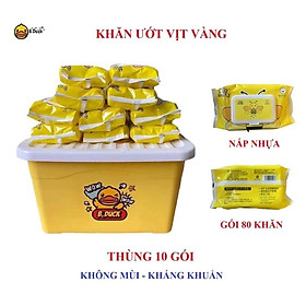 Combo 10 bịch khăn giấy ướt con vịt vàng hottrend tặng kèm thùng nhựa B DUCK xinh xắn - Set 10 gói khăn giấy ướt con vịt