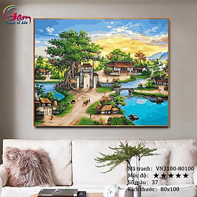Mua Tranh tô màu theo số phong cảnh làng quê Việt Nam khổ lớn VN3100 80x100cm không khung