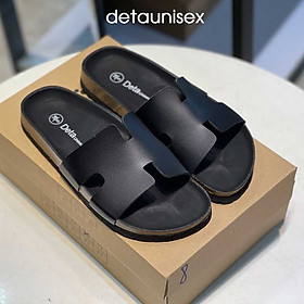 Dép chữ H nam nữ đế trấu đi mưa Full Đen Detaunisex - DETA14F - 37