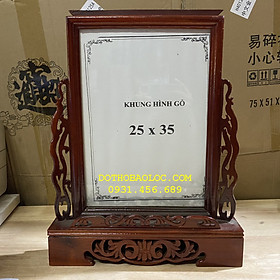 Khung ảnh thờ gia tiên 100% gỗ xà cừ chạm khắc ép kính viền hoa cao cấp cao 43.5cm – ĐỎ