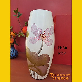 Mua Bình hoa sơn mài hoa sen khảm trứng  lá sen dát bạc gốm Minh An Bát Tràng cao cấp H30 M9