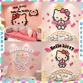 Tranh dán tường mica 3d decor khổ lớn hello kitty trang trí mầm non, mẫu giáo, phòng cho bé