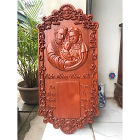 Mua Đốc lịch treo tường trạm khắc gia đình thánh gia  công giáo bằng gỗ hương đá kt 37×80×3cm