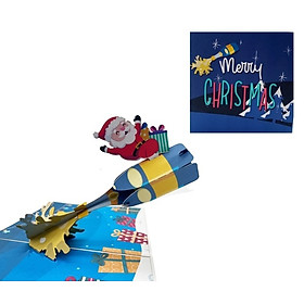 X34 -  THIỆP NOEL 3D ÔNG GIÀ NOEL TRƯỢT TUYẾT – MERRY CHRISTMAS 