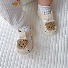 Giày tập đi cho bé, sandal tập đi đế da hình gấu, hình thỏ cho bé 0-18 tháng tuổi 100% cotton hữu cơ tự nhiên
