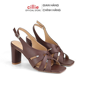 Giày sandal cao gót quai đan khóa cài tiện lợi đế vuông trụ cao 8cm đi làm