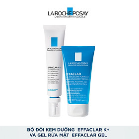 Bộ đôi kem dưỡng giúp giảm mụn đầu đen, giảm bóng nhờn La Roche-Posay Effaclar K+ 40ml và Gel rửa mặt dành cho da dầu mụn Effaclar Gel 50ml