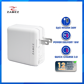 Củ sạc nhanh Zadez 2 cổng USB QC 3.0 và Type C PD 36W ZTA-4231 - Hàng Chính Hãng