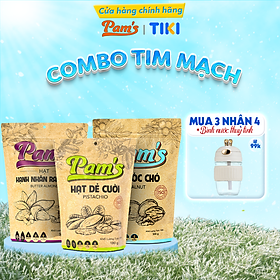 COMBO Chăm Sóc Tim Mạch - Hạt Óc Chó Chile (500g) + Hạnh Nhân Rang Bơ(500g) + Hạt Dẻ Cười(180g) Pam's