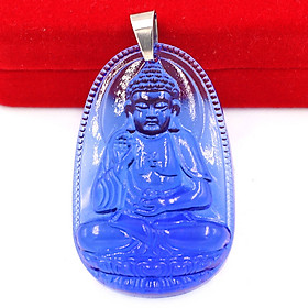 Mặt phật A Di Đà thủy tinh xanh dương 3.6cm - Phật bản mệnh tuổi Tuất, Hợi - mặt phật size nhỏ
