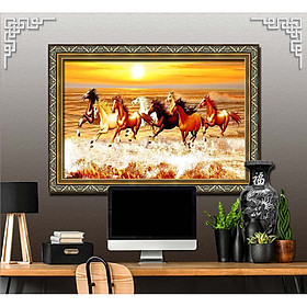 Bức tranh ngựa treo tường bát mã - MÃ ĐÁO THÀNH CÔNG chất liệu in vải lụa hoặc giấy ảnh bóng gương Mã số:L8F-00401611L8