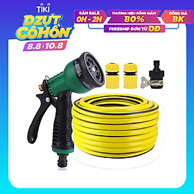 Vòi phun xịt nước rửa xe tưới cây tăng áp 8 chế độ 815621-1 (dây vàng dẹt-nối đen)