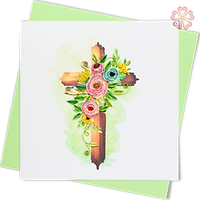 Thiệp Giấy Xoắn Nghệ Thuật - Thánh Giá Gỗ Hoa - Wooden Floral Cross - Religion - 15 x 15 - VN2XM115D80NN