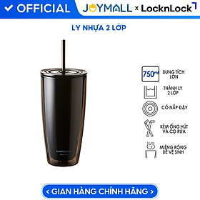 Mua Ly nhựa 2 lớp Lock&Lock màu đen HAP507BLK 750ml - Hàng chính hãng  có ống hút  có nắp đậy - JoyMall