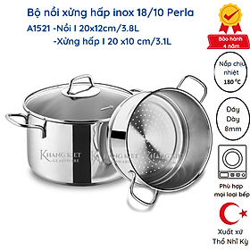 Mua Bộ nồi xửng hấp inox cao cấp 18/10 Perla 20cm  dùng trên bếp từ  nhập khẩu từ Thổ Nhĩ Kỳ  bảo hành 4 năm -A1521