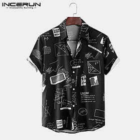 (Leisure style) INCERUN Men's Short Sleeve Shirts Casual Stand Collar Loose Summer Cool Blouse Tops Tee
