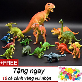Bộ 16 mô hình khủng long kỉ Jurassic World Dinosaurs tặng kèm 10 cá vàng làm đồ chơi cho bé 5 tuổi trở lên, kích thích trí tò mò, tăng khả năng ghi nhớ và học hỏi về thế giới khủng long
