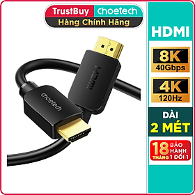 Hình ảnh Dây Cáp HDMI 2.1 CHOETECH XHH03-BK Dài 2M Phân Giải Tối Đa 8K 48Gbps, 4K 120Hz Dùng Cho Tivi/Laptop/Playstation/PC - Hàng Chính Hãng