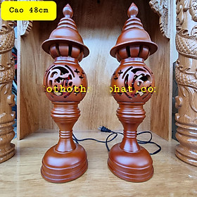 Mua Cặp đèn để bàn thờ gỗ xà cừ chữ phúc lộc thọ mẫu mới cao 48cm
