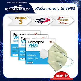 [COMBO 3 HỘP - FAMAPRO VN95] - Khẩu trang y tế kháng khuẩn 4 lớp Famapro VN95 đạt chuẩn N95 (10 cái/ hộp)
