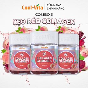 Combo 3 Hộp Kẹo Dẻo Collagen Hỗ Trợ Trẻ Hóa Sáng Da - Cải Thiện Sức Khỏe Tóc Móng Vị Đào Kết Hợp Biotin, Vitamin C & Vitamin E Coolvita (60 viên x 3g)/hộp