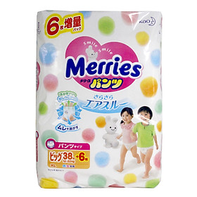 Tã quần Merries thêm miếng size XL38+6