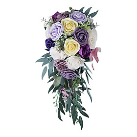 Romantic Wedding Bouquets for Bride Artificial Roses Bunch Floral Holding