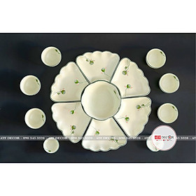 Mua Bộ bát đĩa hoa mặt trời Bát Tràng cao cấp mâm cúng gia tiên vẽ đài sen