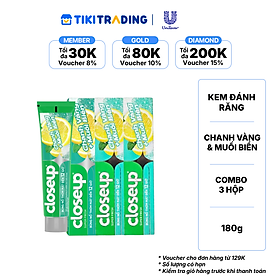 Combo 3 Kem Đánh Răng Dạng Gel Closeup Trắng Răng Tự Nhiên Muối Biển & Chanh 180G