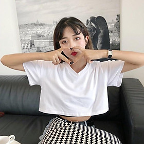 Áo croptop nữ đẹp, áo croptop ngắn tay cổ chữ V, cổ tim, phong cách ulzzang Hàn Quốc, aloha -