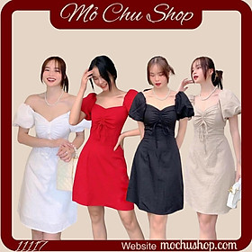 ĐẦM XÒE CỔ VUÔNG RÚT NGỰC TAY PHỒNG 79399969 [MỎ CHU SHOP