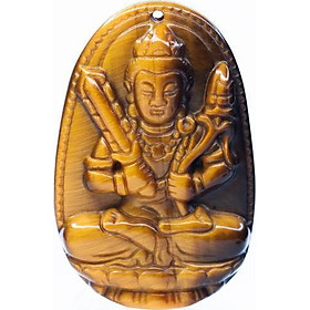 Mặt dây chuyền Hư Không Tạng Bồ Tát đá Mắt Hổ Vàng tự nhiên - Phật Độ Mạng cho người tuổi Sửu, Dần - PBMTIG02 (Mặt kèm sẵn dây đeo)