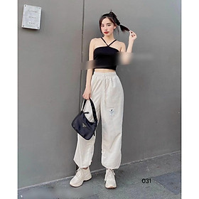 Quần jogger nỉ nhung tăm nữ bo gấu lưng thun dày dặn phom rộng basic 3 màu style ulzzang