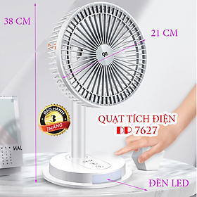 Mua Quạt sạc tích điện kèm đèn led siêu mát  có 3 tốc độ gió  loại lớn DP 7627 - hàng chính hãng