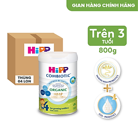 Thùng 4 lon Sữa bột công thức HiPP 4 Organic Combiotic 800g dành cho trẻ từ 3 tuổi