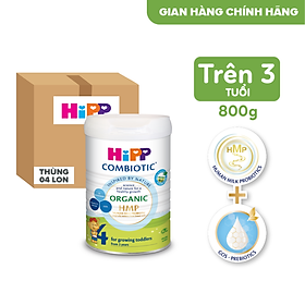 Thùng 4 lon Sữa bột công thức HiPP 4 Organic Combiotic 800g (dành cho trẻ từ 3 tuổi)