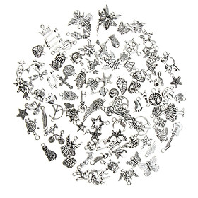 100pcs Mixed Assorted Charms Antique Silver Pendants Jewelry Findings Charms