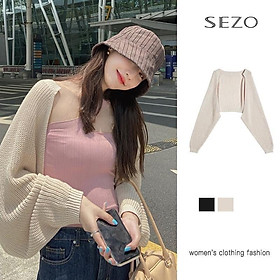 Áo khoác len cadigan nữ mỏng kiểu blackpink tay cánh dơi dáng croptop