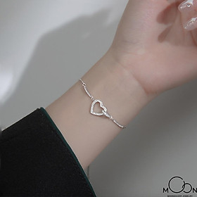 Lắc tay bạc hình trái tim dây rút bi, vòng tay bạc nữ Moonsilver cao cấp chuẩn bạc ý 925