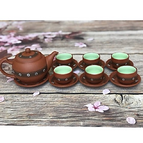 Mua Bộ ấm trà Tử Sa Bát Tràng hoa ban đỏ hàng xuất khẩu cao cấp
